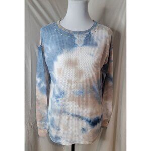 Tint & Shadow Womens Small Crew Neck Long Sleeve Waffle Knit Tie-Dye Top NWT